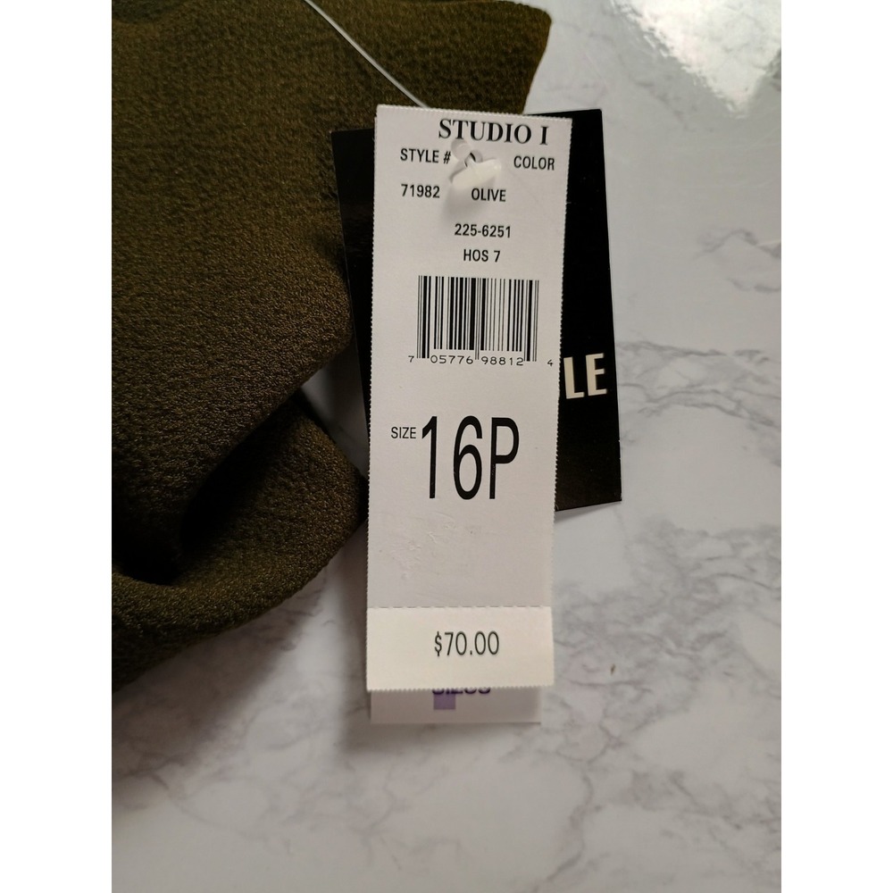 Studio One Petite 16 Olive Green Blazer Jacket Open Front 3/4 Sleeve NWT - Picture 8 of 9